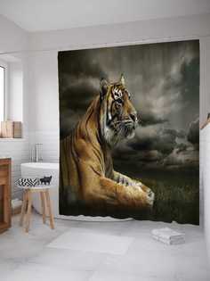 Штора для ванной JoyArty "Мудрость тигра" из сатена, 180х200 см с крючками