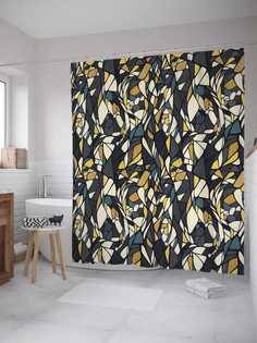 Штора для ванной JoyArty "Абстрактная мозаика" из сатена, 180х200 см с крючками