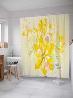 Штора для ванной JoyArty "Желтые лепестки" из сатена, 180х200 см с крючками