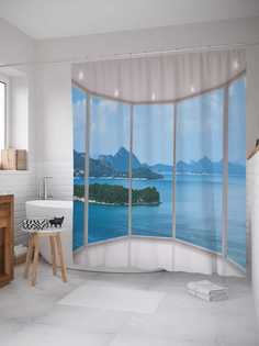 Штора для ванной JoyArty "Морской небоскреб" из сатена, 180х200 см с крючками