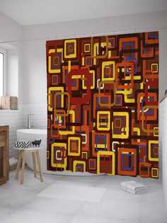 Штора для ванной JoyArty "Разнообразие квадратов" из сатена, 180х200 см с крючками