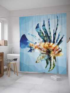 Штора для ванной JoyArty "Коралловая рыбка" из сатена, 180х200 см с крючками