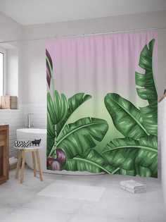 Штора для ванной JoyArty "Цветет банан" из сатена, 180х200 см с крючками