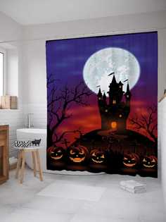 Штора для ванной JoyArty "Замок на холме" из сатена, 180х200 см с крючками