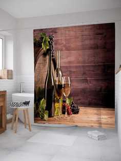 Штора для ванной JoyArty "Вино у стены" из сатена, 180х200 см с крючками
