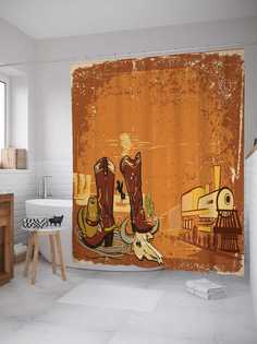 Штора для ванной JoyArty "Дикий Запад" из сатена, 180х200 см с крючками