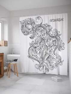 Штора для ванной JoyArty "Необычная гравюра" из сатена, 180х200 см с крючками