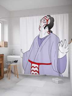 Штора для ванной JoyArty "Японский сегун" из сатена, 180х200 см с крючками