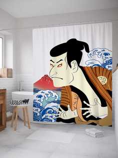 Штора для ванной JoyArty "Японская иллюстрация" из сатена, 180х200 см с крючками