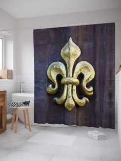 Штора для ванной JoyArty "Орнамент из золота" из сатена, 180х200 см с крючками