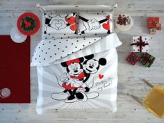 Постельное белье люкс ранфорс СВЕТЯЩЕЕСЯ MINNIE&MICKEY LOVE DAY евро TAC