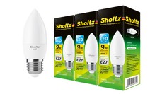 Комплект из 3 светодиодных лама Sholtz свеча 9Вт E27 4200К C37 220-240В пластик