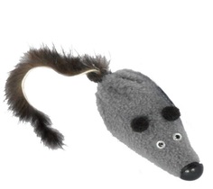Мягкая игрушка для кошек Gosi Мышь с норковым хвостом натуральный мех, серый, черный, 6 см