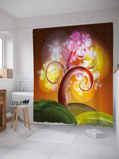 Штора для ванной JoyArty "Феерическое растение" из сатена, 180х200 см с крючками