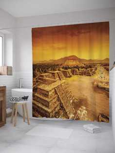 Штора для ванной JoyArty "Пирамиды Майя на закате" из сатена, 180х200 см с крючками