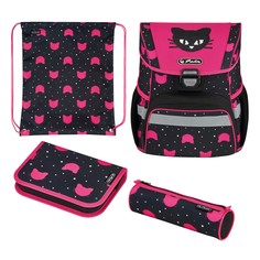Ранец школьный Herlitz Loop Black Cat, Кот, розовый, с наполнением