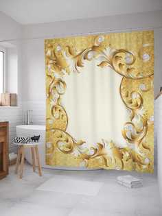 Штора для ванной JoyArty "Вьющееся золото" из сатена, 180х200 см с крючками