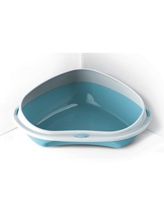 Лоток для кошек Georplast Shuttle 58х48х20,5см пластиковый угловой с бортиком, голубой