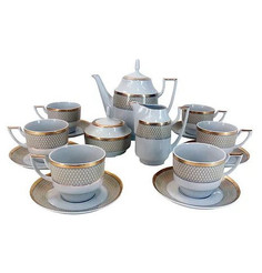 Чайный сервиз на 6 персон 15 предметов Thun "Луиза Коричневая сетка" 232092
