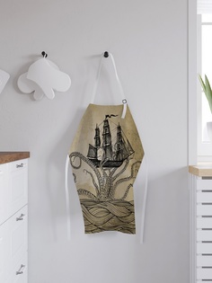 Фартук кухонный регулируемый "Осьминог и корабль", универсальный размер Joy Arty