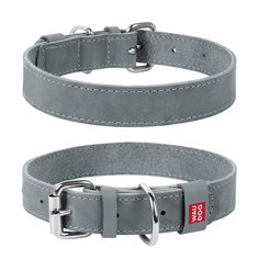 Ошейник для собак Collar Waudog CLASSIC повседневный, кожа, серый, обхват шеи 21-29 см