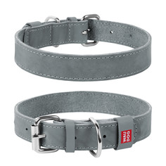 Ошейник для собак Collar Waudog CLASSIC повседневный, кожа, серый, обхват шеи 38-49 см