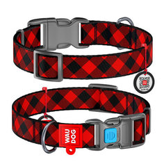 Ошейник для собак Collar Waudog Nylon с рисунком Шотландка красная 23-35 см