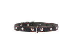Ошейник для кошек Collar одинарный с украшением искусственная кожа, черный, 27-27 см