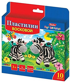 Пластилин восковой Hatber Забавные зверята 10 цветов 150г со стеком