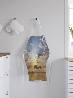 Фартук кухонный регулируемый "Слоны уходящие в закат", универсальный размер Joy Arty