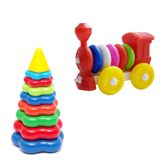 Набор развивающий Karolina Toys Пирамида + Каталка "Паровозик", разноцветный 40-0045+К-004