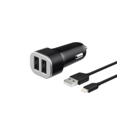 Автомобильное зарядное устройство Deppa Iphone/Ipad 2 USB + кабель Lightning черный/11285