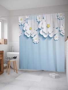 Штора для ванной JoyArty "Нежные цветочки" из сатена, 180х200 см с крючками