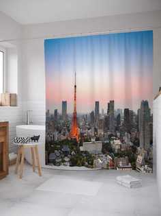 Штора для ванной JoyArty "Вечерний вид на Париж" из сатена, 180х200 см с крючками