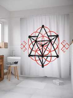 Штора для ванной JoyArty "Необычная пентаграмма" из сатена, 180х200 см с крючками