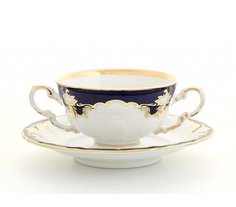 Чашка для супа Leander Соната Темно-синяя окантовка с золотом (0.35 л) с блюдцем