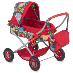 Коляска для кукол Wakart Ева красный + цветочный микс