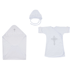 Крестильный набор рубашка/пеленка/чепчик Leader Kids, цвет: белый р.62-68