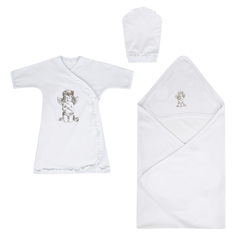 Крестильный набор рубашка/пеленка/косынка Зайка Моя, цвет: белый р.74-80