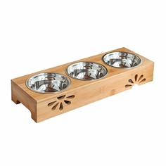Миска для животных Pets & Friends Капельки тройная сталь на деревянной подставке 3штх500мл