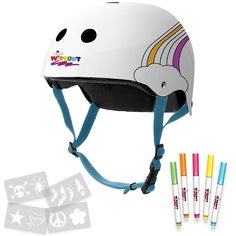 Шлем защитный с фломастерами Wipeout White Rainbow (M 5+) - белый