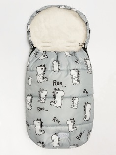 Конверт зимний меховой AMAROBABY Snowy Travel Динозавры, серый, 105 см