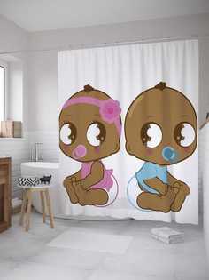 Штора (занавеска) для ванной JoyArty "Близнецы" из сатена, 180х200 см с крючками