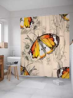 Штора (занавеска) для ванной JoyArty "Радость бабочки" из сатена, 180х200 см с крючками