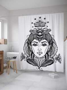 Штора (занавеска) для ванной JoyArty "Эскиз королевы" из сатена, 180х200 см с крючками