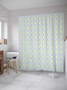 Штора (занавеска) для ванной JoyArty "Желтый горох" из сатена, 180х200 см с крючками