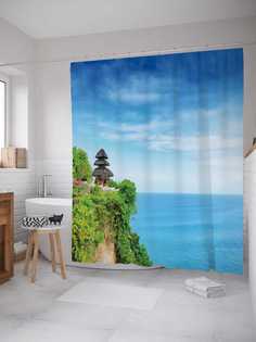 Штора (занавеска) для ванной JoyArty "Дом на конце света" из сатена, 180х200 см с крючками