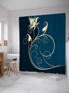Штора (занавеска) для ванной JoyArty "Золотой цветок" из сатена, 180х200 см с крючками