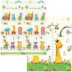 Коврики для детской Family Shop складной двусторонний Дружные зверята/Весёлый паровозик