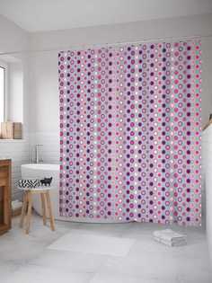 Штора (занавеска) JoyArty для ванной "Обведенные горошки" из сатена, 180х200 см с крючками